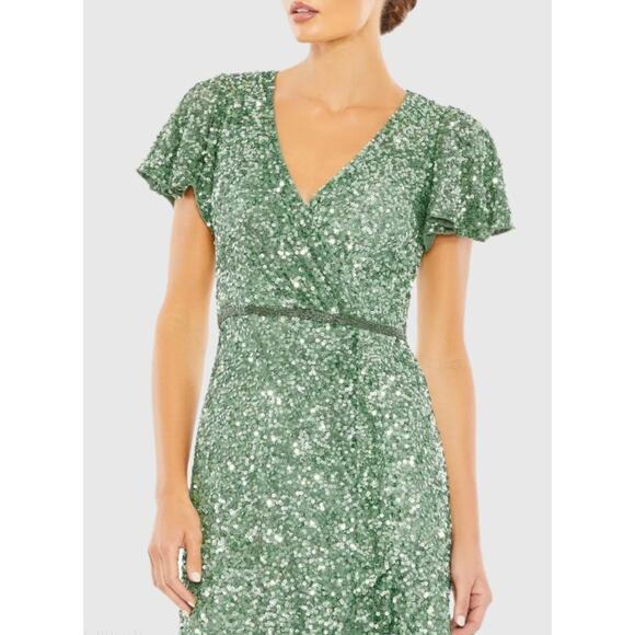 Mac Duggal A5540 Sequin Wrap Over Butterfly Sleeve Gown Womens 6 NWT - Picture 2 of 15